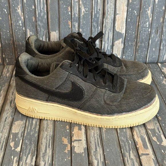 Nike 3x1 x Air Force 1 Premium Low Black Denim Sneakers 905345-006 Boys 6